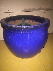 Beautiful blue round ceramic flower pot