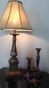 Beautiful lamp and 3 candle holders set