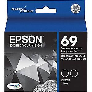 Epson® 69 (T-D2) Black Ink Cartridges, Twin Pack