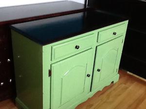 Green side board with stained top