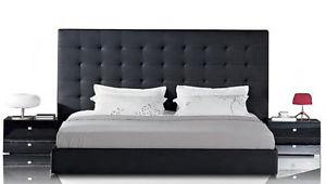 Leather Bed with Tufted Headboard