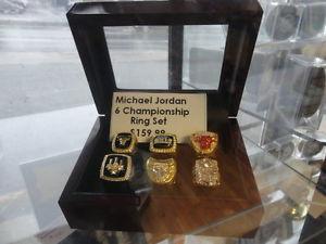 Michael Jordan Collection 6 Championship Rings, wood display