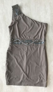 One Shoulder Embellished Nikibiki Dress - Taupe Size Medium