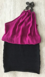 One-Shoulder Luxe Charm Dress | Pink & Black | Size S/M