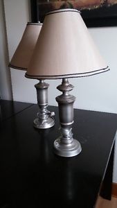 Set of Grey Silver Table Lamps with Beige Shades