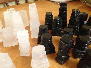 Set of Hand Carved Quartz and Marble Chess Pieces