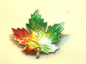 Vintage Sterling Silver ENAMEL maple leaf Brooch