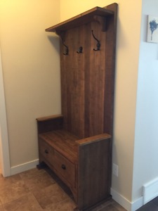 Wooden Hallway Bench with Hooks