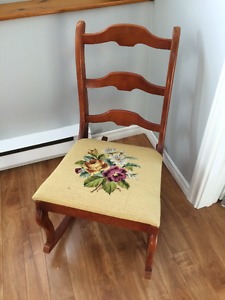 Antique rocking chair with needlepoint cover