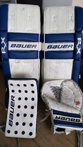 Bauer goalie pads, blocker and glove