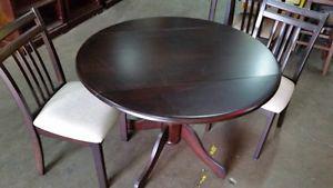Drop leaf solid hardwood table, 40" round, chairs available,