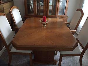 Oak Dining Set - Table, Hutch, and 4 Chairs
