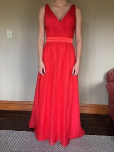Red Prom Dress, Size 8, flowing chiffon with silk slip and