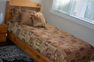 Solid Pine Single Bed w a mattress and matching end table