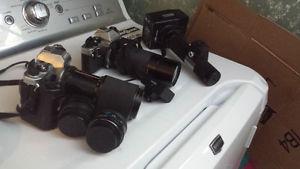 Vintage Manual SLR Ricoh Camera plus lenses and flash 