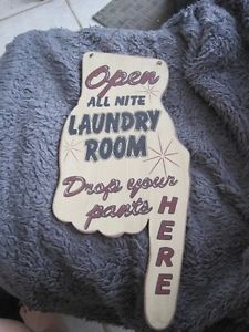 Vintage Styling Wood Finger Hand Laundry Sign