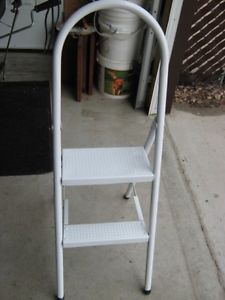 WHITE TWO STEP STEEL STOOL