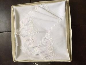 3 Hand Embroidered white hankies $5.00