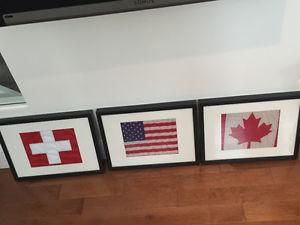 3 framed flags with black frame