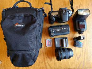 Canon 30D, wide angle lens, flash and accessories