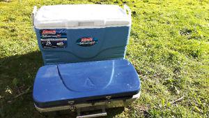 Coleman xtreme 5 cooler and woods camping stove with bbq