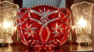 Cranberry Cut Crystal Bowl $