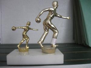 DOUBLES BOWLING TROPHY on ALABASTER BASE..['80's]