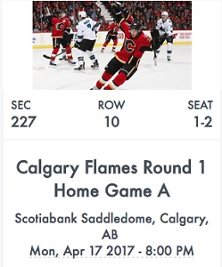 DUCKS @ FLAMES - GAME 3 - SECTION 227, ROW 10, SEATS 1,2