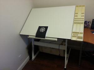 Drafting table with side and bottom trays