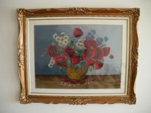 "Jean McIntosh " Basket of Poppies Needle Point Picture