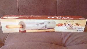 Marble Rolling Pin with Wood Cradle