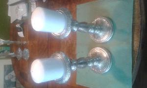 Silver coated etched hand made candle holders