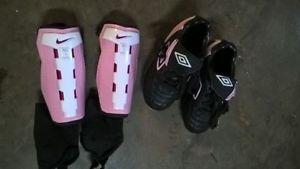 Size 8 Umbro Child Soccer Shoes, cleats and Nike Shin Guards