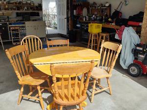 Solid Wood Drop Leaf Table and Four / Five Chairs