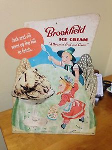 Vintage Cardboard Brookfield Ice Cream Sign, 15.5" x 11.5"