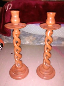 (Vintage) Oak Wooden Swirl Candle Holder's