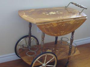 inlaid wood tea wagon
