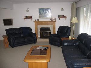 leather navy blue sofa, love seat and recliner