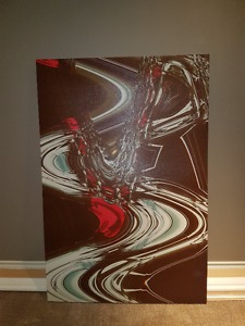 Large 40x60" abstract print with red, blacks and white