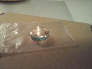 Size 8 silver legends turquoise inlay western wedding band