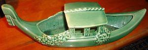 Vintage McCoy Pottery USA Green Ceramic Asian Boat Gondola