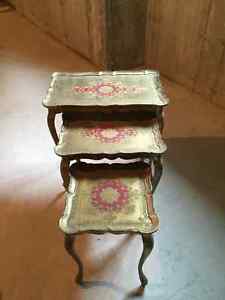3 antique gold toned tables