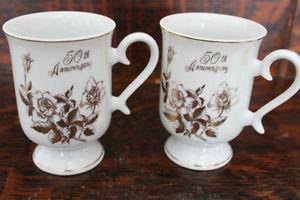 50 anniversary coffee mugs, pair