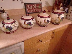 Hand Painted Ceramic Rooster Canister Set