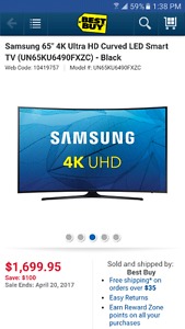 I'm selling Samsung 65" 4K Ultra HD Curved LED Smart TV