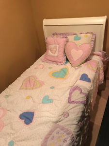 Kids Sleigh bed with mattress and some bedding