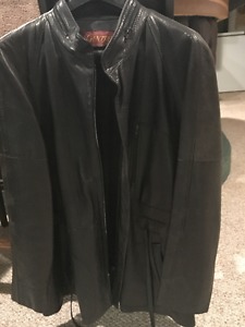 New Men's Genuine Black Leather Gentry 3/4 coat,