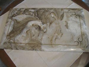 OLD VINTAGE THIN SLAB of DECORATIVE SCROLLED MARBLE