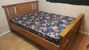 Queen Mattress and Box Spring with Wooden Frame