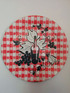 19" dia. metal wall plaque - red & white gingham w/ wine &